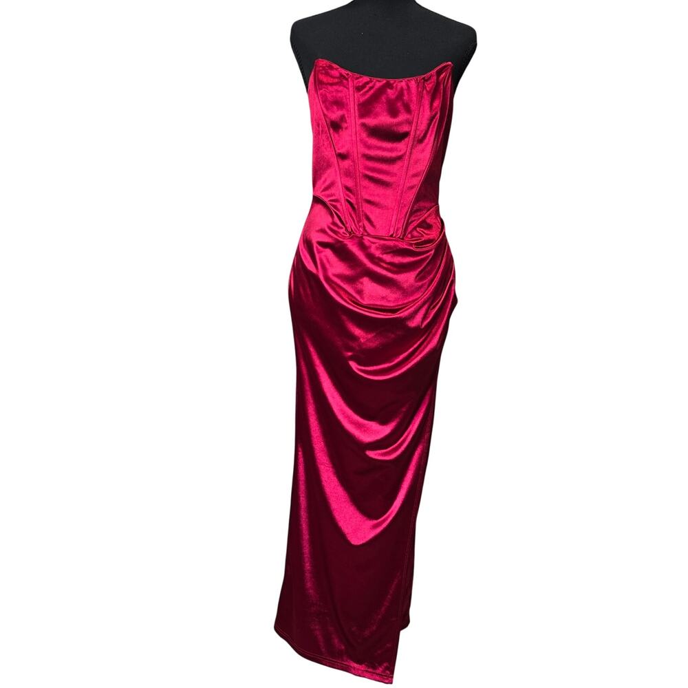 Vici Red Cranberry Satin Strapless Dress 
Sz L